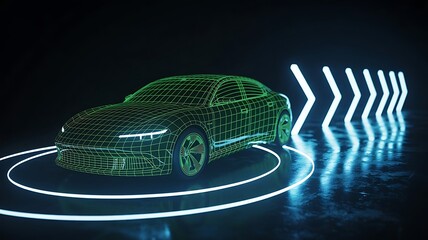 Electric car futuristic wireframe concept for next generation vehicle technology