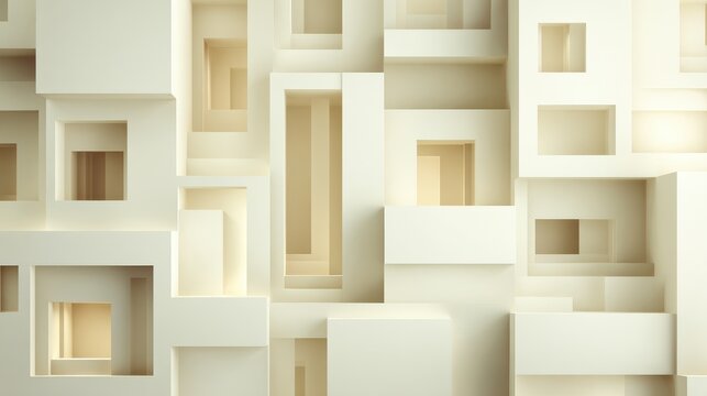 Abstract Minimalist Architectural Forms with Interconnecting Geometric Boxes and Light