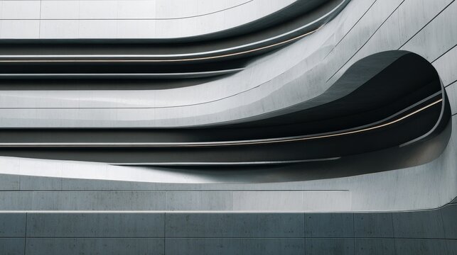 Detailed view of a futuristic industrial facade with undulating steel surfaces and embedded lighting. - Powered by Adobe