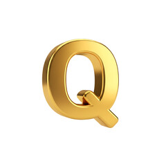 3d icon of golden letter q, isolated on transparent background