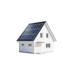 3d icon of modern house with solar panels on the roof, isolated on transparent background
