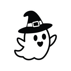 cute ghost halloween with witch hat icon vector design template