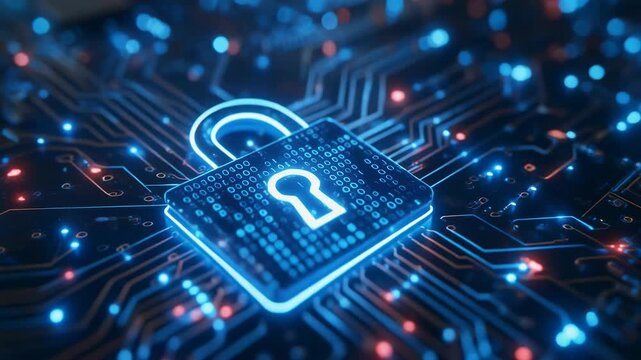 Digital Security Lock 4K Video, Cybersecurity and Data Protection Concept