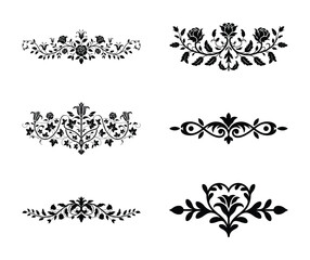 Collection of decorative floral ornaments isolated on white background