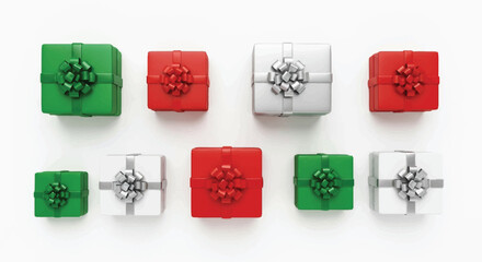 Flat lay of various colored cubes with gear mechanisms on a plain white background.