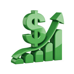 Dollar currency symbol rising on a bar graph indicating financial growth and success