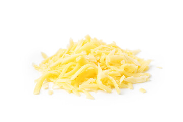 Pile of grated cheese isolated on white