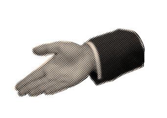 Businessman saying welcome giving hand in halftone style