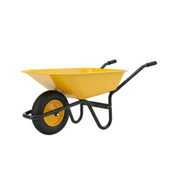 Yellow wheelbarrow isolated on transparent background