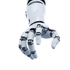 Robotic hand reaching out with articulated fingers isolated on transparent background