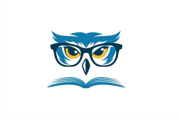 Obraz premium Owl with Glasses Reading Book Logo Design Education Wisdom Knowledge Study on transparent background