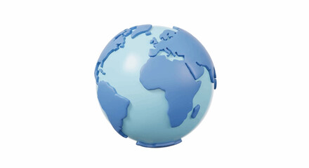 A blue globe with a gradient effect, centered on a white background, showcasing continents in varying shades of blue.
