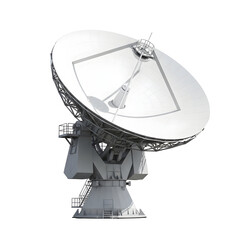 Large white satellite dish antenna isolated on transparent background