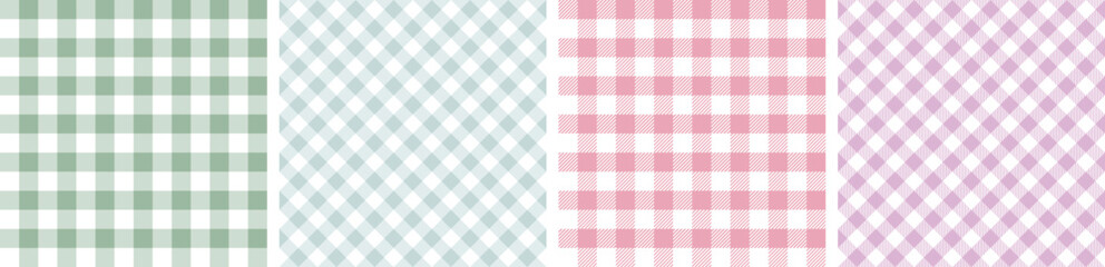 Ginham pattern set.checkered fabric texture background.