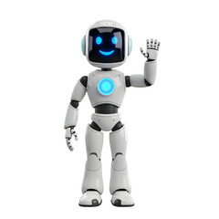 Friendly white robot waving hello isolated on transparent background