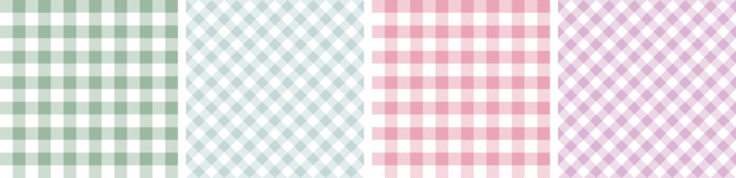 Ginham pattern set.checkered fabric texture background.