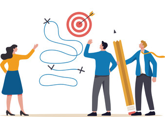 Team Planning Strategy to Reach Business Target Goal. People Creating Roadmap to Achieve Success and Vision.