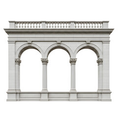 Classical archway with columns and balustrade isolated on transparent background