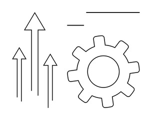 Gear symbolizing mechanisms and arrows pointing upward, representing improvement, progress, and innovation. Ideal for technology, business, teamwork, growth strategy process and success. Simple