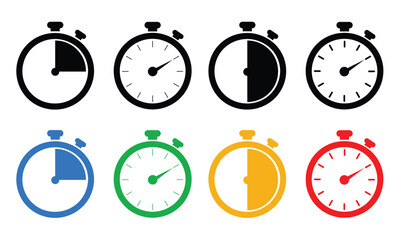 Stopwatch icon, Timer symbol, Stopwatch icon set, Timer, clock, and stopwatch symbol, Set of sports stopwatch icons showing time