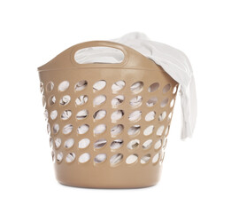 Laundry basket with clothes isolated on white