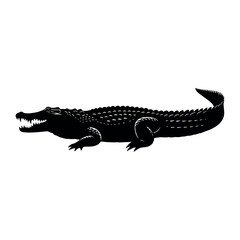 Naklejka premium Black silhouette of a crocodile or alligator in profile isolated on white background