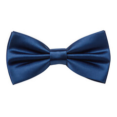 Closeup of a navy blue satin bow tie isolated on transparent background