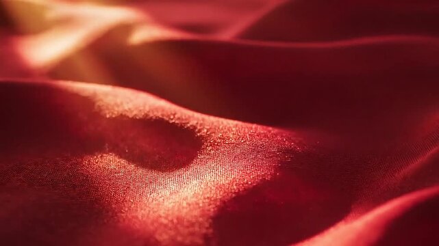 Warm, flowing red fabric illuminated by soft, golden light creating a sense of luxury and comfort.