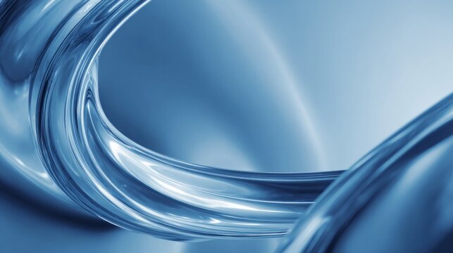 Abstract blue flow of liquid material curves through the composition
