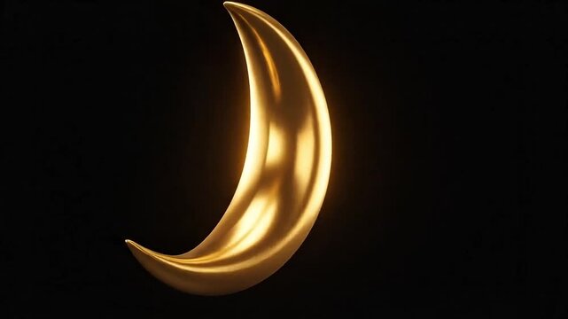 Luminous golden crescent moon glows against a dark, mysterious night sky.