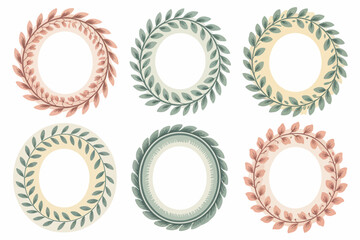 Collection of six oval wreaths with delicate leaf patterns in pastel colors