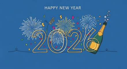 New year 2024 celebration with fireworks and champagne