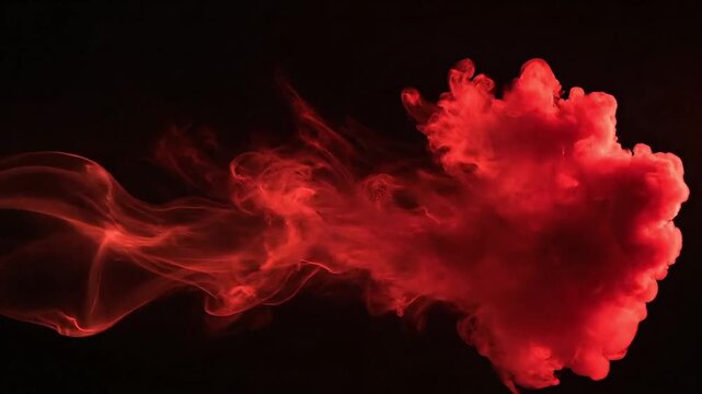 Vibrant red smoke swirling and dissipating against a dark background