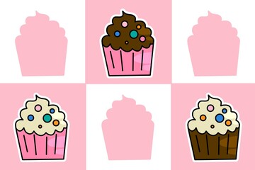 Cute pattern of sweet cupcake collection pink color