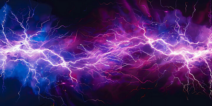 Vibrant purple and blue lightning strikes across a dark, energetic background.