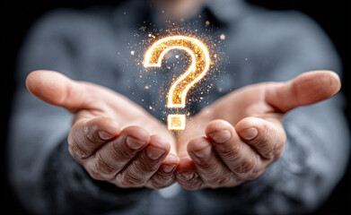Glow Effect Question Mark Held Out By Two Hands