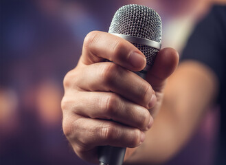 Open Mic Night Energy — Hand Holding Microphone Ready for Performance
