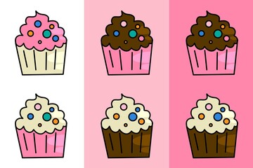 set of cupcakes with cream pattern background