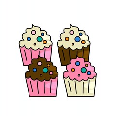 set of cupcakes with cream vector illustration isolated