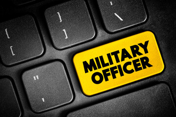 Military Officer text button on keyboard, concept background