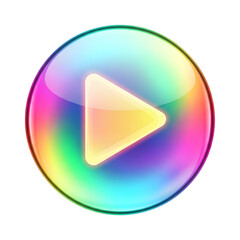 Glossy rainbow play button icon isolated on transparent background