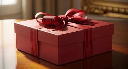 Elegant Red Gift Box with Golden Ribbon