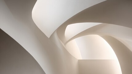 Serene Abstract Architectural Interior with Interlocking Smooth Curved Forms