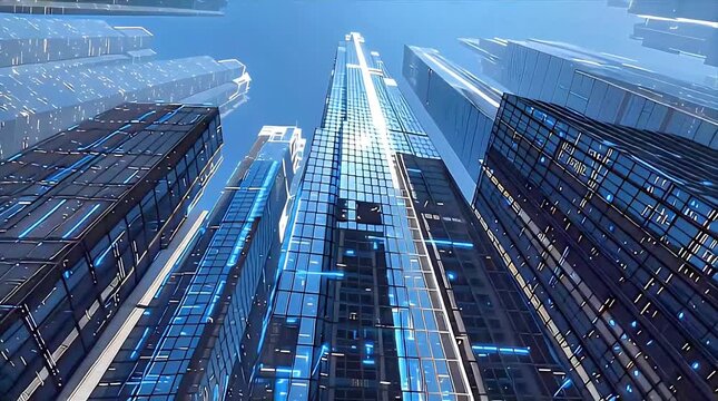 Neon Metropolis Ascent: Futuristic Skyscrapers in Glass and Steel