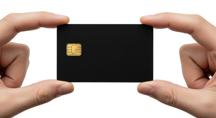 Black credit card chip isolated on transparent background