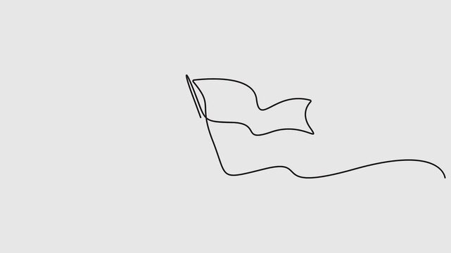 Self animated continuous one line drawing waving flag. Empty and white flag single line drawing. Full length one line 4k animation