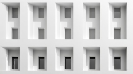Fototapeta premium Abstract White Facade with Strong Geometric Shadows and Windows