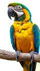 Obraz premium An Ara parrot sitting on a branch — suitable for articles about nature, zoos, pets, and educational materials about wildlife.