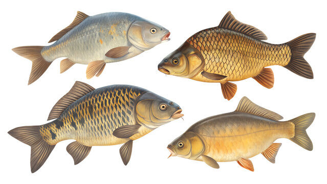 Carp PNG Set &ndash; Various Realistic Fish Isolated on Transparent Background