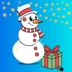 Snowmen & gift vector illustration 